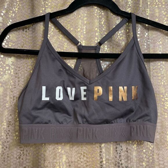 PINK Gray Gold Ultimate Lightly Lined Sports bra, M NWT - Picture 1 of 4